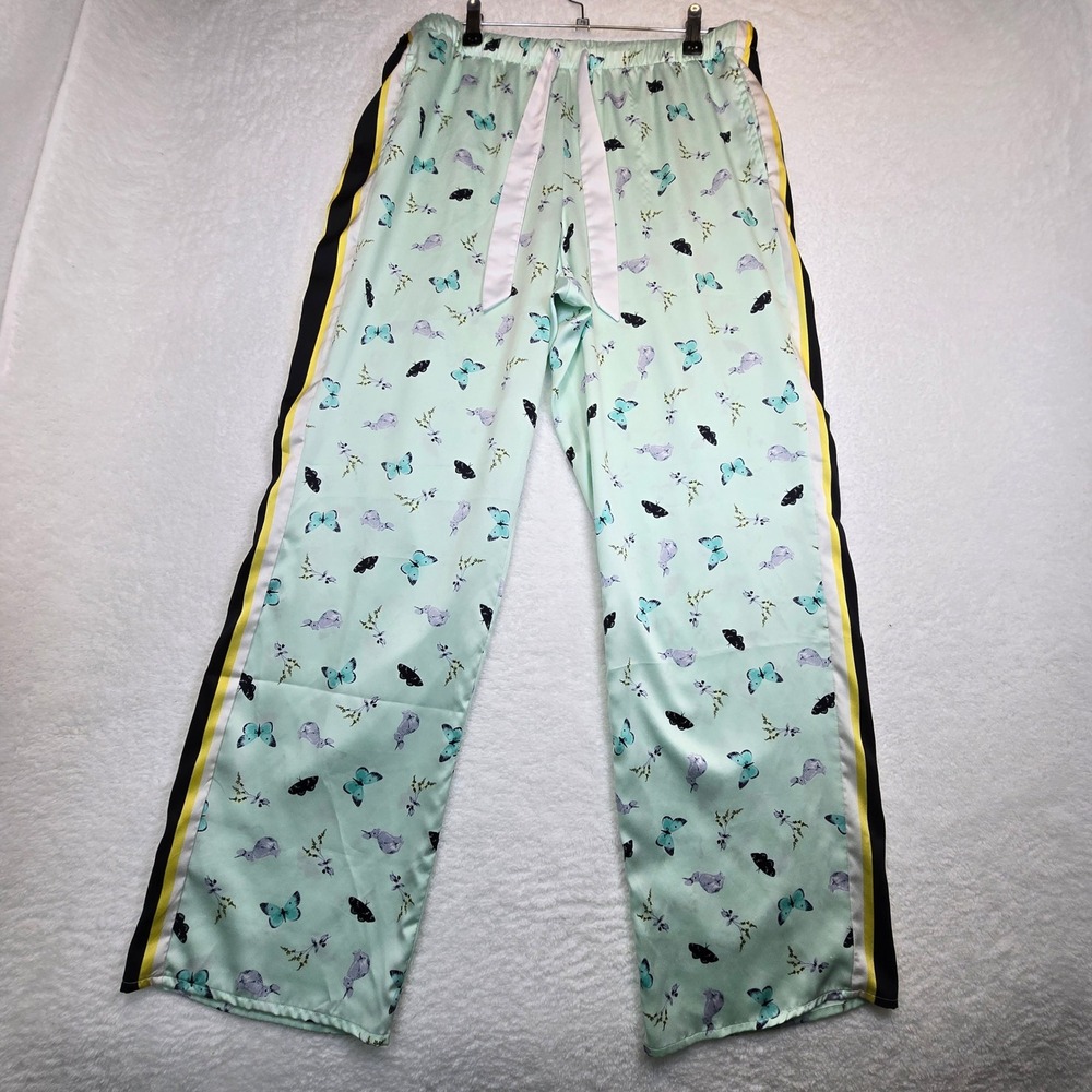 Victorias Secret Pajama Pants Womens L Butterfly Print‎ Lounge Sleepwear Satin